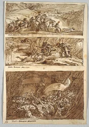 Skissboksida, Folio 95: Tre målningar efter Giulio Romano; Verso: Lejon och örn
