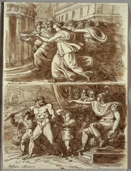 Vestal Tuccia bär vatten i silen; Två studier efter Polidoro da Caravaggio