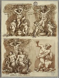 Tre hermer, studier efter Carracci