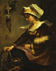 Ung bretonsk kvinna och spindel; Ung breton flicka på Rouet (olja på duk)