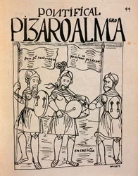 Porträtt av Francisco Pizarro och löjtnant Diego de Almagro före expeditionen till Peru (bläckteckning