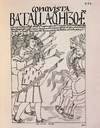 Erövringen av Cuzco av de spanska conquistadorerna 1533 (bläckteckning