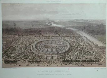 General View of the Universal Exhibition i Paris 1867, tagen från Rapp Gate (färg litho)