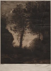 Landskap: Solnedgång, efter Corot, ca. 1858.