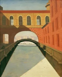 Frusen kanal och bro nära Eremitaget i St. Petersburg