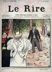 Omslag till tidningen "" Le Rire"", nr 50, 10 oktober 1895: Under imperiet var en man som vågade följa en kvinna i tio minuter utan att prata med henne stilig, min dotter! "" Teckning av Felix Vallotton