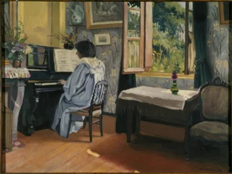 Dam vid pianot
