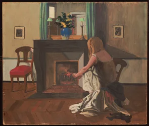 Interiör med en kvinna i nattlinne, 1899