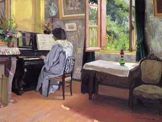 Dam vid pianot