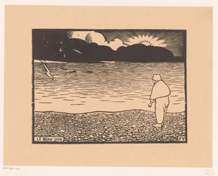 Man vid solnedgången vid havet Le beau-soir (titel på objekt)