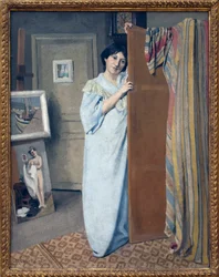Mrs Vallotton i klänning. Målning av Felix Vallotton (1865-1925), Olja på duk