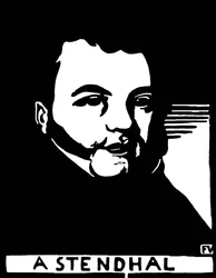 Porträtt av Henri Beyle Stendhal (1783-1842), fransk författare. Gravyr av Felix Edouard Vallotton (1865-1925)