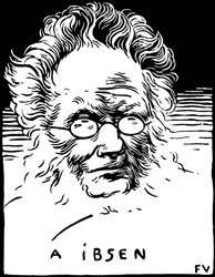 Porträtt av Henrik (Henri) Johan Ibsen (1828-1906), norsk dramatiker. Gravyr av Felix Edouard Vallotton (1865-1925)