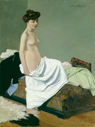 Stående naken med en klänning på knäet, 1904