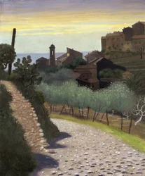 ""Utsikt över kyrkan Saint-Anne (Sainte Anne) i Cagnes (Cagnes-sur-mer), Alpes Maritimes"" Målning av Felix Edouard Vallotton (1865-1925) 1922 Privat samling