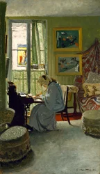 Kvinna som skriver i en interiör, 1904