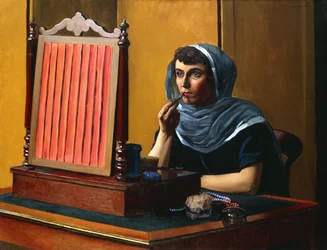 Ung kvinna som sätter på läppstift; Ung kvinna som tar på sig läppstift, 1925