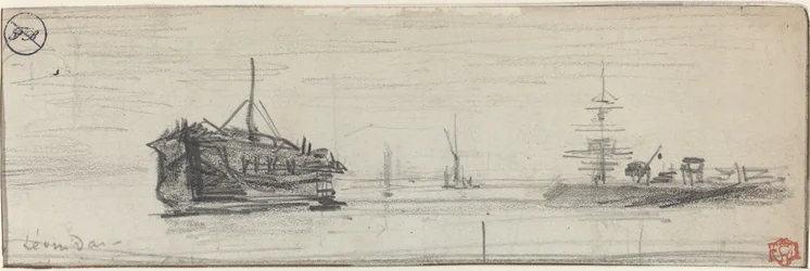 Sjöfart i hamnen i London [recto], ca. 1884.