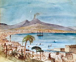 Akvarell av Vesuvius av Felix Mendelssohn från en bilderbok för hans son Paul.