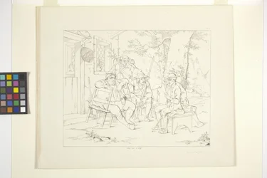 Illustrationer av Rip Van Winkle, skylt 3 (litografi)