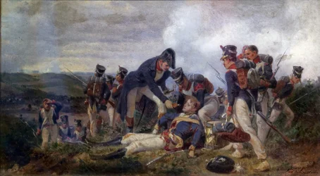 En linjeinfanterigevärsofficer som räddar en löjtnant från det brittiska 13:e Light Dragons Regiment, andra hälften av 1800-talet (olja på duk)