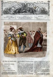 Romersk följetong: "De tre musketörerna" av Alexandre Dumas (1802-1870) Illustration av kapitel XXII i "De goda romanerna"