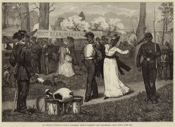 American Centennial Festival Exhibition, Scen i Fairmount Park, Philadelphia, Negro Militia efter Drill