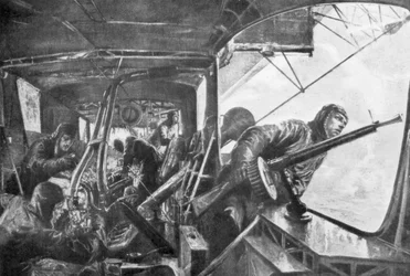 Ombord på en Zeppelin, tysk flygflotta, första världskriget, 1917.