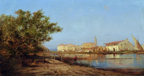 Mas i Martigues. Målning av Felix ZIEM (1821-1911). Olja på duk. Mått: 29x55cm. Obligatoriskt omnämnande: Regards de Provence foundation collection, Marseille