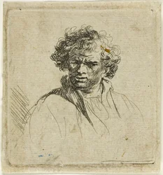 Curly Headed Man med en snett mun