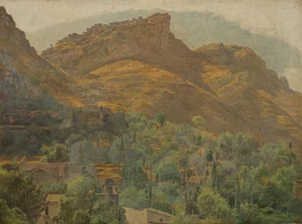 Utsikt över bergsstaden Mola nära Taormina