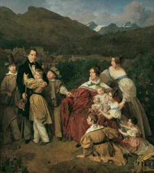 Notarien Dr. Josef August Eltz med sin fru Caroline, född Schaumburg, och deras åtta barn i Ischl