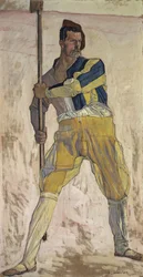 Krigare med hellebard, ca 1898