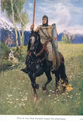 Så var det med Parsifal började sin pilgrimsfärd, illustration från The Stories of Wagners Operas pub. av George Harrap & Co Ltd 1932