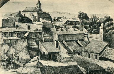 Stenbrott i Alt-Matzleinsdorf, med församlingskyrkan St Florian i Wien, 1814-1815, 1943.