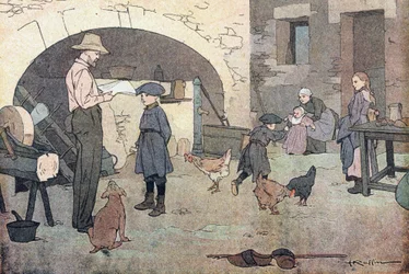 Hemma igen, i barndomens bilderbok, ca 1900 (gravyr)