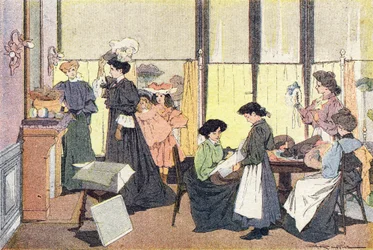 Modisten, i barndomens bildbok, ca 1900 (gravyr)