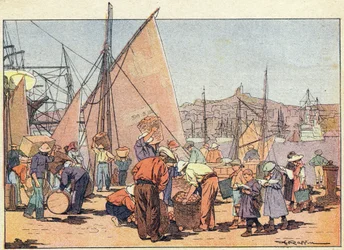 Hamnen, i barndomens bilderbok, ca 1900 (gravyr)