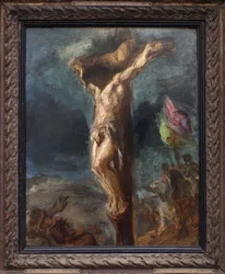 Korsfästelse. Målning av Eugene Delacroix (1798-1863), olja på trä