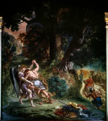 Kampen mellan Jakob och ängeln, detalj från 1860: målning av Eugène Delacroix (1798-1863), Saint-Sulpice-kyrkan, Paris.