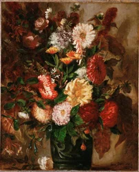 Blommor i en kruka av lergods (målning på duk)