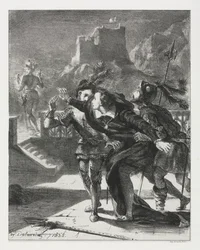 Hamlet: Hamlet skyndar sig att följa sin fars spöke, 1835.