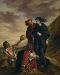 Hamlet och Horatio på kyrkogården, ur scen 1, akt V i Hamlet av William Shakespeare (1564-1616), 1839