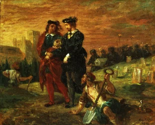 Hamlet och Horatio på kyrkogården, ur akt V av Hamlet av William Shakespeare, 1859