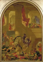 Heliodoros förvisad från templet efter att ha försökt konfiskera templets skatt (väggmålning)
