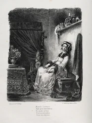 Illustrationer för Faust: Marguerite med hjulet, 1828.