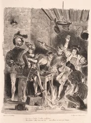 Illustrationer för Faust: Méphistophélés i studentkrogen, 1828.