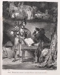 Illustrationer för Faust: Méphistophélés besöker Faust, 1828.