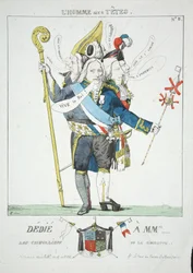 Mannen med 6 huvuden, pub. 1815 (handfärgad gravyr)