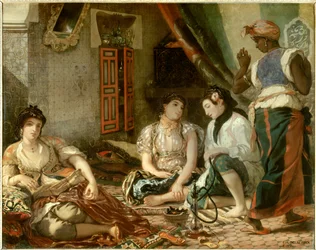 Kvinnor från Alger i sin lägenhet, målning av Eugène Delacroix (1798-1863), 1834, 1,80 x 2,29 m, Paris, Louvren